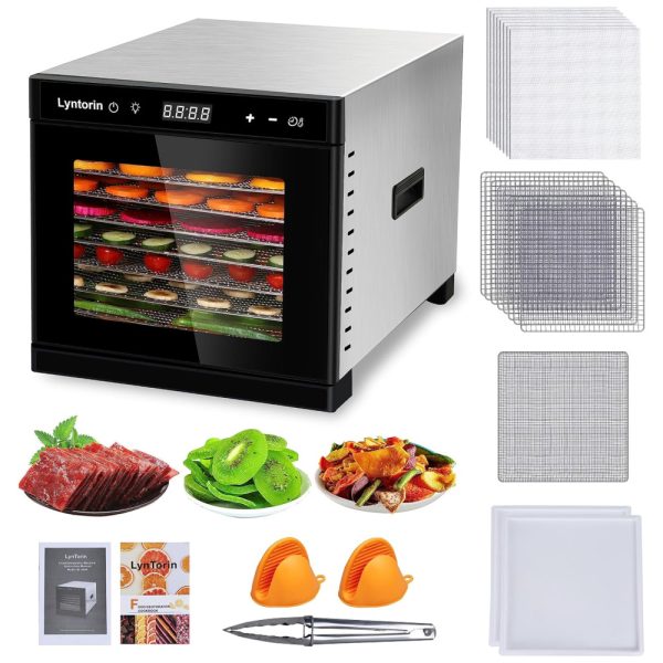 ectqcbqkhh2c0b_0 jpg - Desidratador de Alimentos com 8 Bandejas, Temporizador de 24H e Controle de Temperatura, 110V 700W, LynTorin, Preto e Prata