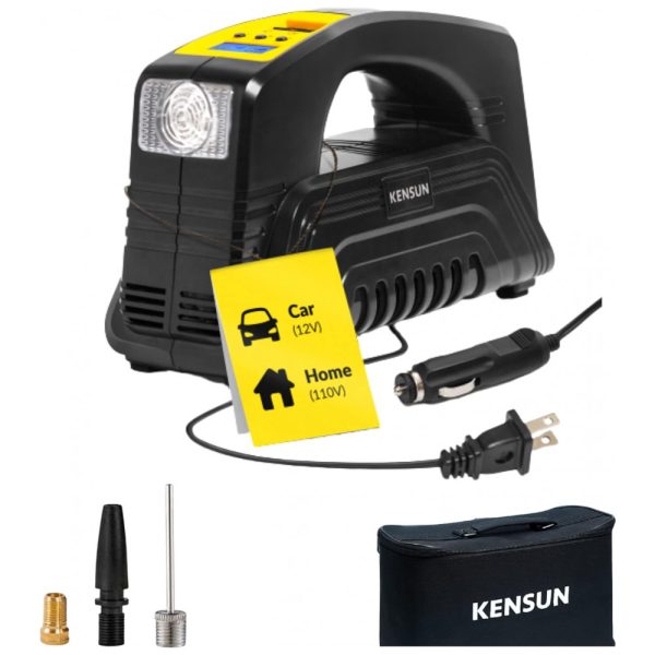 ectqcg19y8j10b_0 jpg - Compressor de Ar Elétrico Mini Portátil, 12V, com LCD e Led de emergência, 120W, 90 PSI, 110v, KENSUN EHRComp A58A, Preto