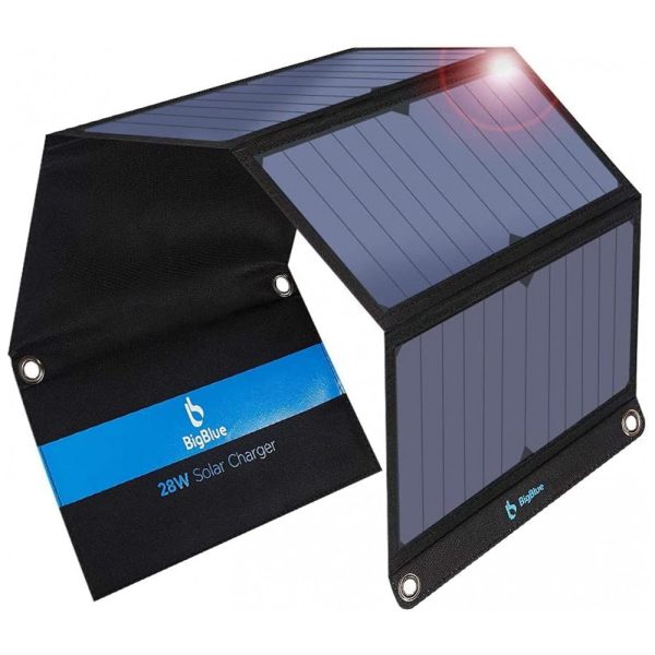 ectqclpcwxe10b_0-1 jpg - Painel Solar Carregador Portátil com duas saídas USB, à prova dágua, 28W, 5V, 1 unidade, BIGBLUE B401, Preto