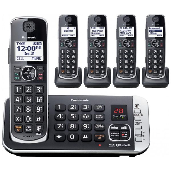 ectqhx5wcwn80b_0 jpg - Sistema de Telefone sem Fio Link2Cell Bluetooth DECT 6.0 com Secretária Eletrônica, 5 Aparelhos, Panasonic