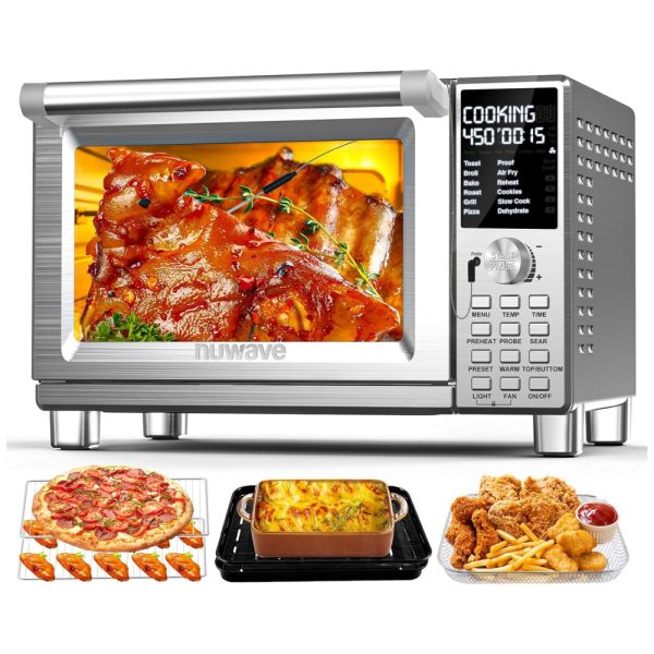 ectqj3dbzljc0b_0 jpg - Forno Elétrico Inteligente com 112 Menus Predefinidos, Capacidade de 28L, Sonda Integrada e sem PFAS, 110V 1700W, Nuwave, Prata