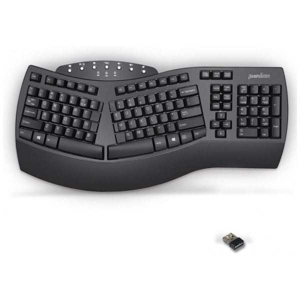 ectqlm1blkt70b_0 jpg - Teclado Ergonômico Sem Fio Recarregável Reduz a Tensão das Mãos com Descanso de Pulso, PERIXX 11354, Preto