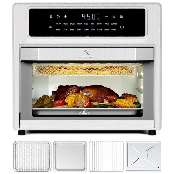 ectqm959ynzc0b_0 jpg - Forno Elétrico 18 em 1 com Capacidade de 25L, Material de Aço Inoxidável, Recursos de Zona Dupla e Tela Digital, 110V 1700W, Kitchen Elite, Prata e Preto