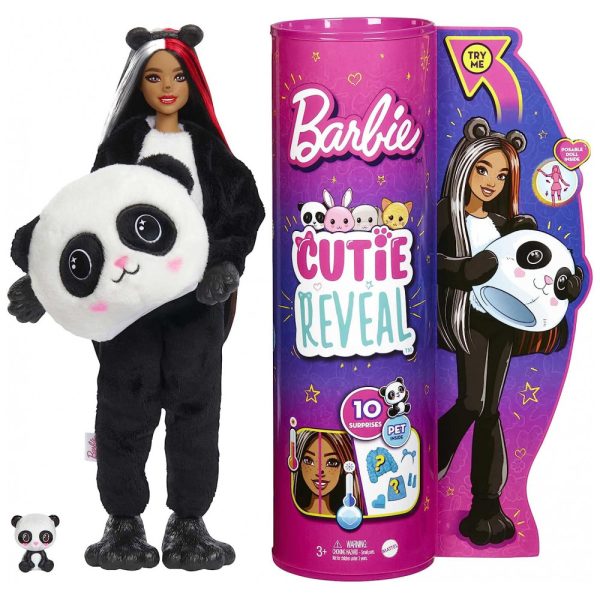 ectqnfmkltk90b_0 jpg - Cutie Revelação com Fantasia de Panda e 10 Surpresas Incluindo 1 Mini Pet com Mudança de Cor, BARBIE HHG22, Preto