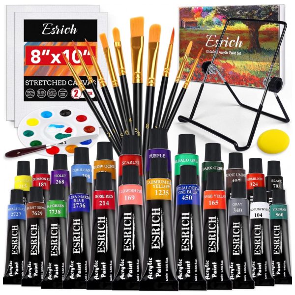 ectqnrpj58r80b_0 jpg - Kit de Pintura Conjunto Artístico com 30 Peças, Inclui 12 Tintas, ESRICH 30cm Easel set, Preto