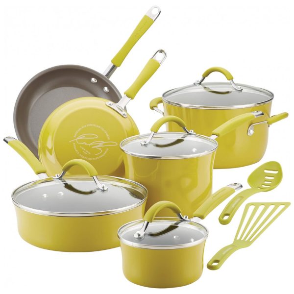 ectqq13qqhn70b_0 jpg - Conjunto de Panelas Antiaderentes e Utensílios, 12 Peças, RACHAEL RAY 16806, Verde claro