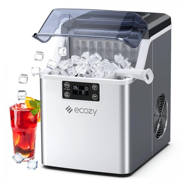 ectqrml1cpzb0b_0 jpg - Máquina de Gelo até 20 kg em 24H Portátil em Aço Inoxidável e Painel Digital, 110V, Ecozy, Prata