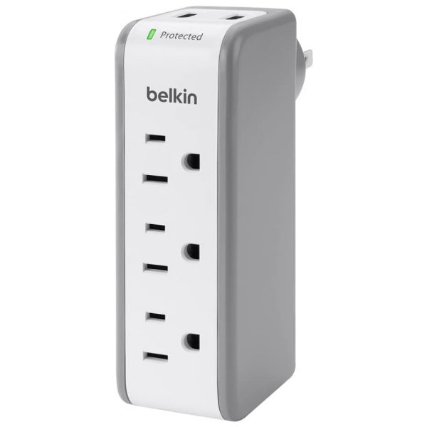 ectqsy5jzta00b_0 jpg - Protetor Contra Picos de Energia e Raios 918 Watts com 3 Portas CA e 2 USB, 110v, BELKIN BS00, Branco