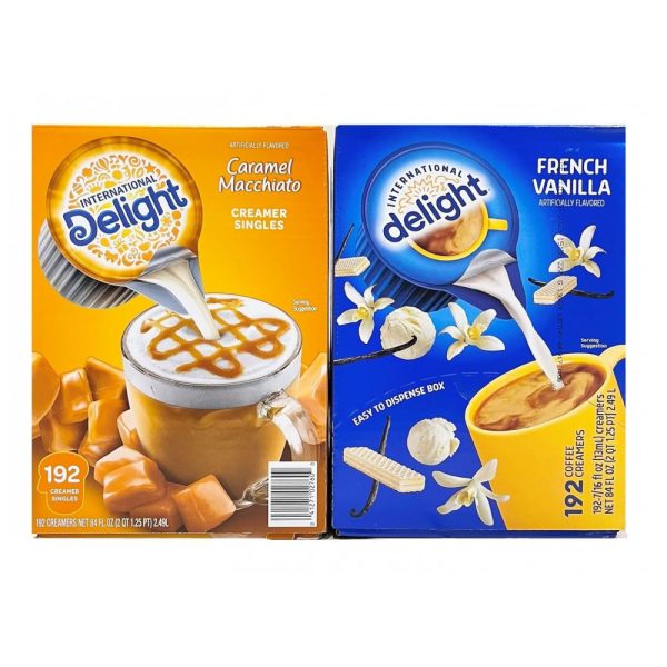 ectqy68v2wnb0b_0 jpg - Creme para Café Sabores French Vanilla e Caramel Macchiato, 2 Pacotes com 192 Unidades, Delight