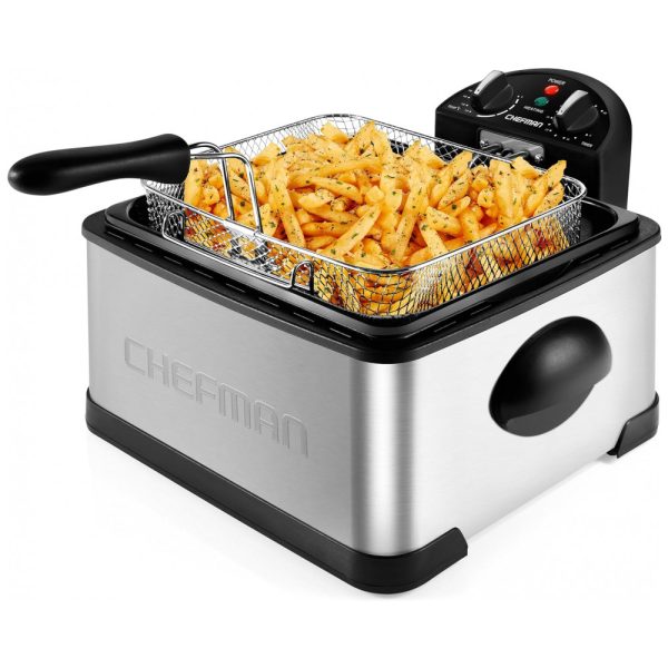 ectqzj9rgjk70b_0 jpg - Fritadeira Elétrica Industrial a Óleo 4.5L com Controle de Temperatura, 1700W, Aço Inox, 110v, CHEFMAN 4.5 Liter Deep Fryer, Cinza