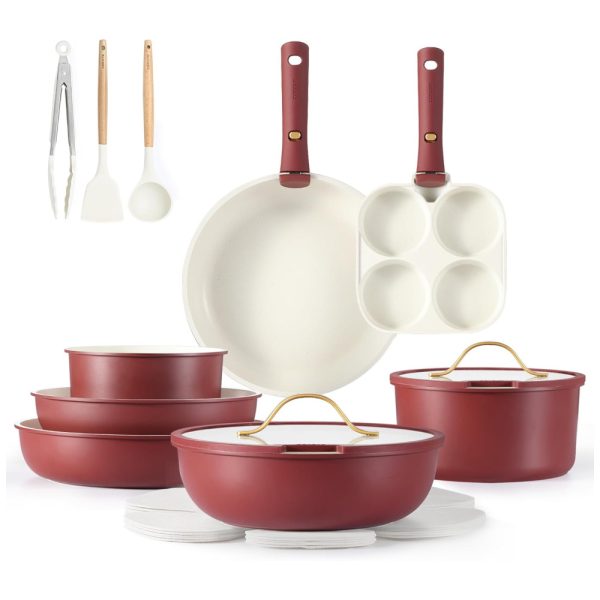 ectq1fxhsxdd0b_0 jpg - Jogo de Panelas e Frigideiras Antiaderentes, Material em Granito com 19 Peças, Utensílios de Cozinha e Cabo Removível, CAROTE, Vermelho e Dourado