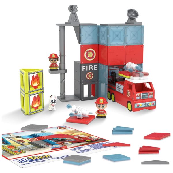 ectq3db85stc0b_0 jpg - Playset Magnético Estação de Bombeiros e Caminhão de Bombeiros com Luzes e Sons, Tile Town