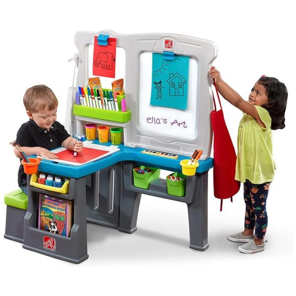 ectq4f32tjx60b_0 jpg - Cavalete Infantil para Artes e Ofícios, Quadro de Atividades de Dois Lados, Ideal para Crianças a Partir de 3 Anos, Step2, Azul e Cinza