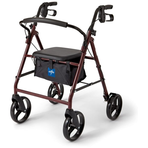 ectqarcqg6i00b_0 jpg - Andador de Aço para Idosos, Com Alças Ajustáveis, Resistente e Confortável, Capacidade de 158,73 Kg, Medline, Vermelho Borgonha