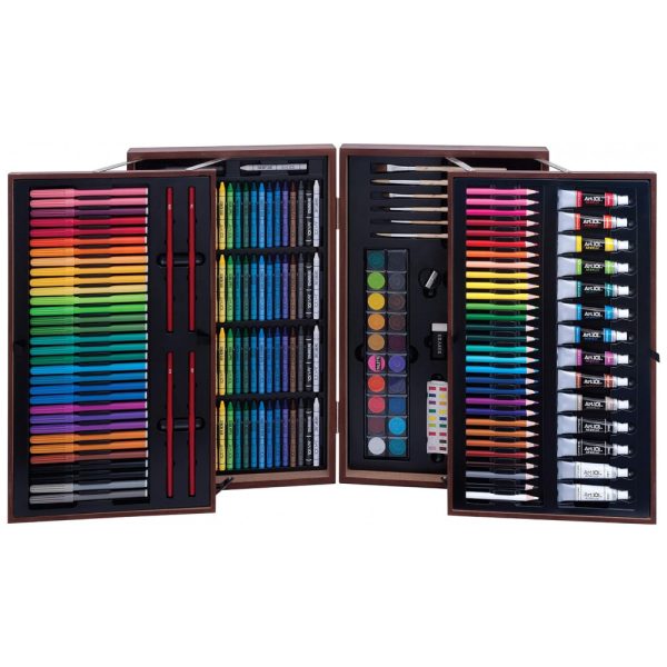 ectqgexs04500b_0 jpg - Kit Lápis de Cor Profissional com Maleta de Madeira 215 peças Tintas Acrílicas, Aquarela, ART 101 USA 53215MB, Marrom