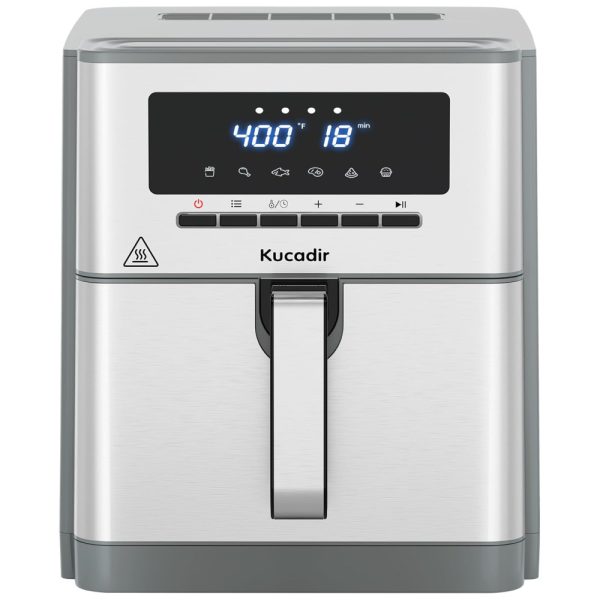 ectqk6lv8x3d0b_0 jpg - Air Fryer 9,5L com Cesta Antiaderente Revestida de Cerâmica, 6 Funções e Controle de Temperatura, 110V 1700W, Kucadir, Cinza