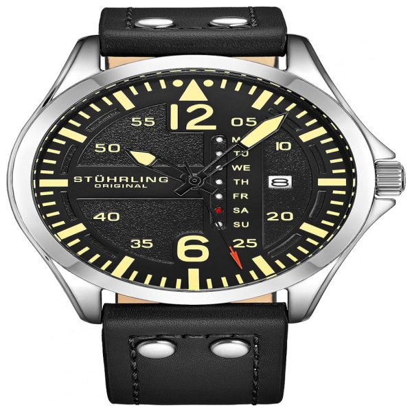 ectqlkmvrvn70b_0 jpg - Relogio Masculino Couro Aviador com Rebites de Aço, Stuhrling, Preto