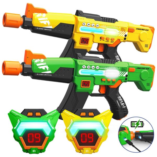 ectqmd114w7d0b_0 jpg - Conjunto de Arminha de Brinquedo Recarregável com Laser Tag, 2 Armas e 2 Coletes de Exibição de Pontuação em LED, Inodoo, Amarela e Verde