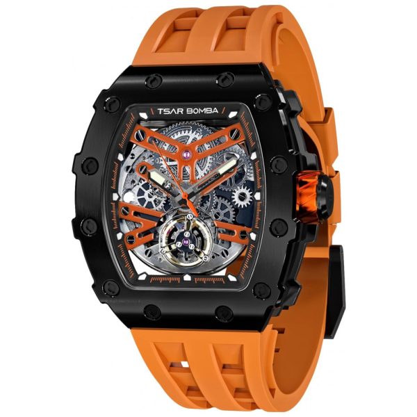 ectqn5ts5hk90b_0-2 jpg - Relógio Masculino Analógico Automático Mecânico a Prova dÁgua 50M com Pulseira de Silicone, TSAR BOMBA TB8208SGLZ, Laranja