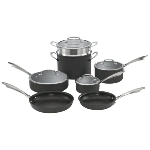 ectqo104q1400b_0 jpg - Conjunto de Panelas e Frigideiras Antiaderentes de Aço Anodizado Peças, CUISINART DSA 11, Preto