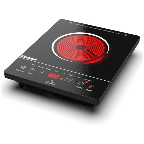 ectqp29m1mgb0b_0 jpg - Cooktop Elétrico de Infravermelho Portátil com Trava de Segurança para Crianças, Temporizador e Indicador de Calor Residual, 110V 1800W, Karinear, Preto