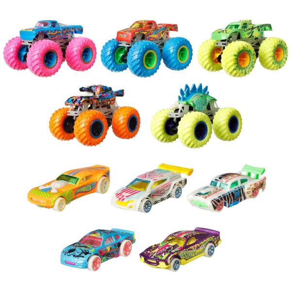 ectqprh5ysb90b_0 jpg - Conjunto 10 Veículos Monster Trucks e Carros, Escala 1 64, para Crianças Acima de 4 Anos, Hot Wheels