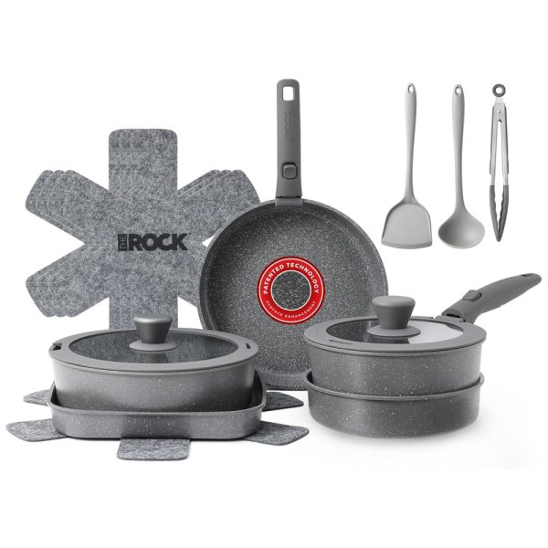 ectqpx5bfgcd0b_0 jpg - Jogo de Panelas e Frigideiras Antiaderentes, Material em Alumínio com 16 Peças, Utensílios de Cozinha, Cabo Removível, sem PFAS PFOA, THE ROCK, Cinza