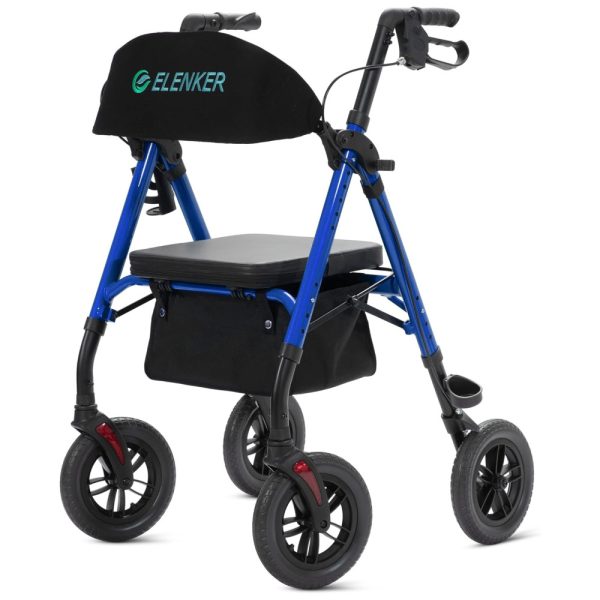 ectqrskd2cxb0b_0 jpg - Andador para Idosos com Assento e Encosto Acolchoado e Estrutura Ajustável, Até 136 Kg, ELENKER, Azul