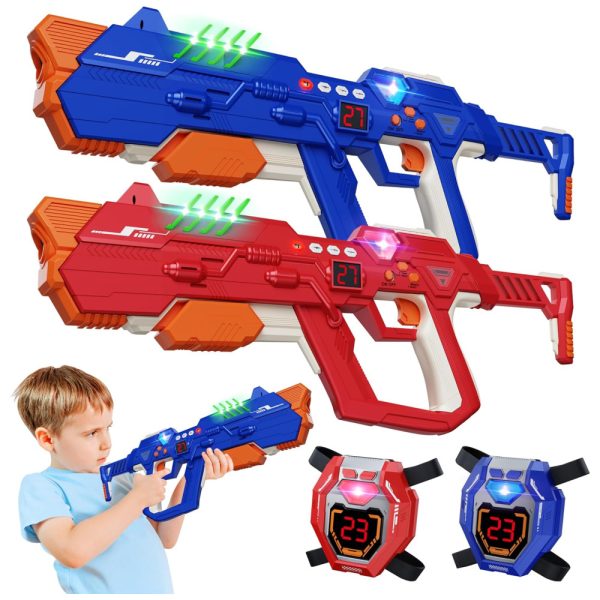 ectqrtpn5l8d0b_0 jpg - Conjunto de Pistola de Brinquedo com Laser Tag, 2 Armas e 2 Coletes que Exibe a Pontuação para Crianças e Adultos, Kusntin, Varmelho e Azul