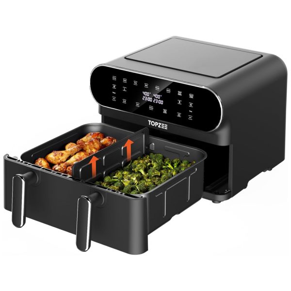 ectqvd5ls13d0b_0 jpg - Air Fryer 8 em 1, Capacidade 10.4L com Cesto Duplo, Desligamento Automático, Divisor de Cesta e Lavável na Máquina de Lavar Louça, 110V 1700W, TOPZEE,Preta