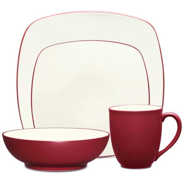 ectq0nffz9300b_0 jpg - Aparelho de Jantar de Cerâmica Clássica e Durável para o Dia a Dia com 4 Peças, Formato Quadrado e Material de Cerâmica, Noritake 8045 04P, Vermelho