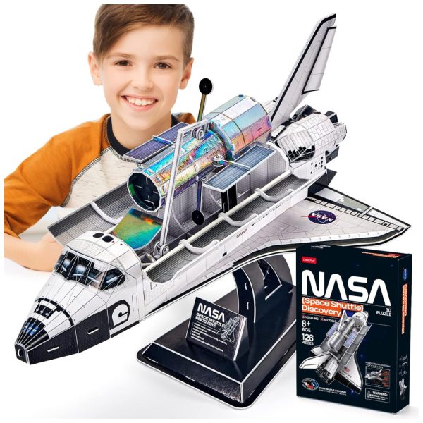 ectq2y4xw6qb0b_0 jpg - Quebra Cabeças 3D para Adultos, Tema Ônibus Espacial Discovery da NASA com 126 Peças, CubicFun, Branco