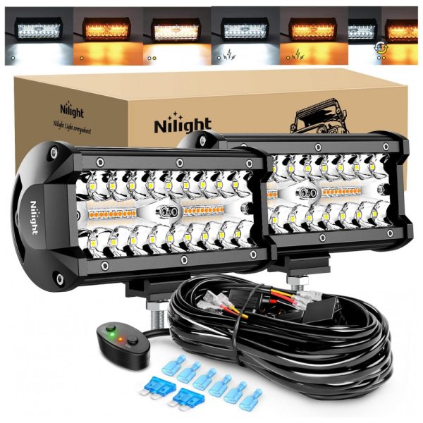 ectq3h697hh90b_0-2 jpg - Farol de Milha LED Off Road Branco Âmbar com 6 Modos para Caminhão ATV, SUV 12V 24V, 120W, 2Un, Nilight ZH802