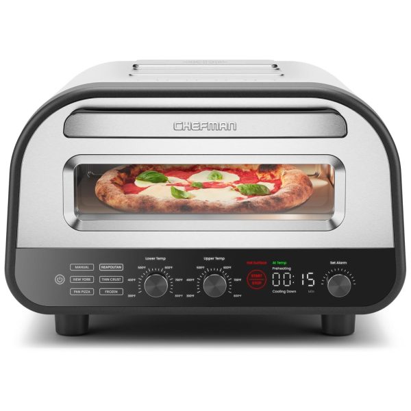 ectq3zhby2mc0b_0 jpg - Forno Elétrico Programável com 5 Predefinições, Tela LED, Pedra de Pizza e Casca Incluídas, 1700W, Chefman, Prata