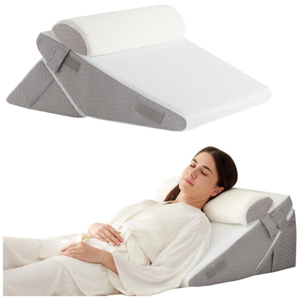 ectq452c3t8d0b_0-1 jpg - Conjunto de Travesseiros Ortopédicos 3 Un para Dormir, Ajustável para Refluxo Ácido, Alívio da Dor nas Costas e Pós Cirurgia, Ruqmuis, Branco e Cinza