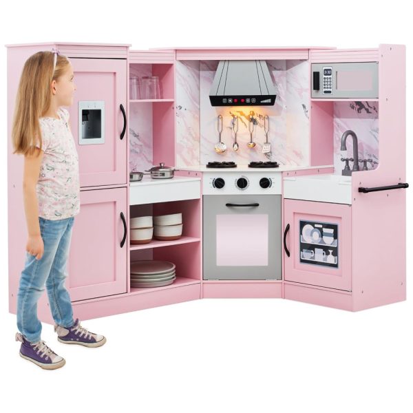 ectq4f1wvtqc0b_0-2 jpg - Cozinha Infantil em Madeira interativa com Luzes, Sons, Máquina de Fazer Gelo, Exaustor, Forno e Micro ondas, Best Choice Products, Rosa