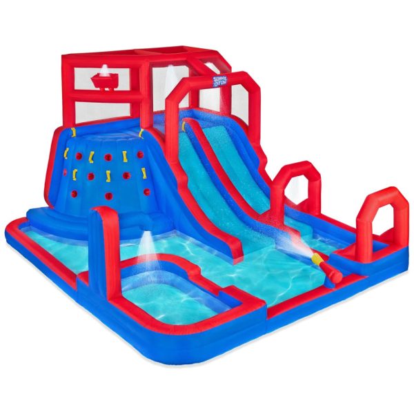 ectq55xg3dw90b_0-1 jpg - Parque Aquático Inflável até 204 kg com Parede de Escalada, 2 Escorregadores, Piscina Splash e Profunda, Sunny Fun, Azul e Vermelho