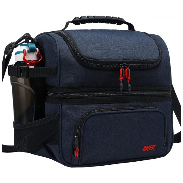 ectq63n99k590b_0 jpg - MIER Dual Compartment Lunch Bag Tote with Shoulder Strap for Men and Women Insulated Leakproof Cooler Bag, Dark Blue