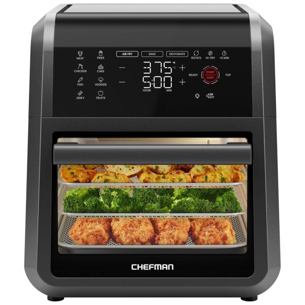 ectq78xgfmgc0b_0 jpg - Forno Fritadeira AirFryer 6 em 1 com 12 Predefinições, Rotisserie e Desidratador, 110V 1700W, Chefman, Preto