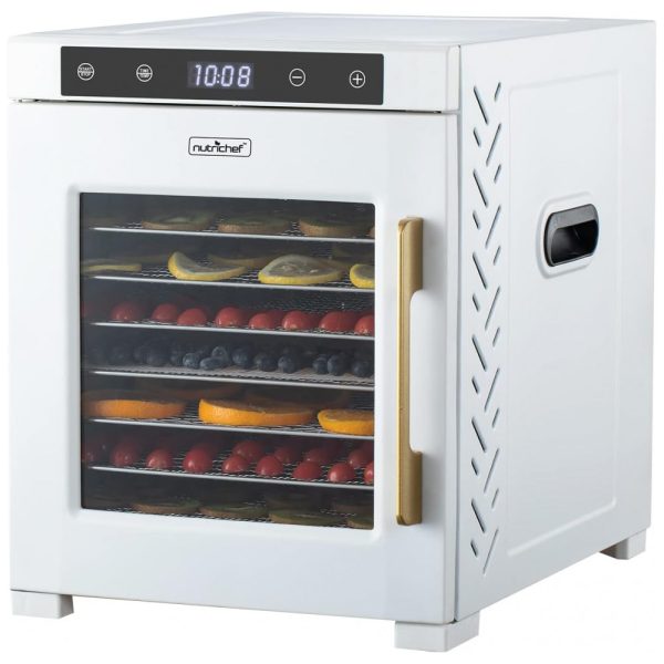 ectq85rdgrjb0b_0 jpg - Desidratador de Alimentos London Sunshine com 10 Bandejas e Controle Digital, Aço Inoxidável 900W, 110v, NUTRICHEF, Branco