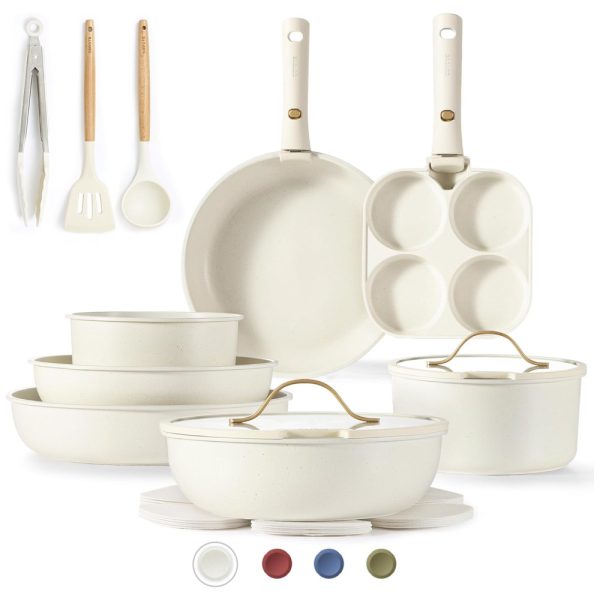 ectq91jt9tdd0b_0 jpg - Jogo de Panelas e Frigideiras Antiaderentes, Material em Granito com 19 Peças, Utensílios de Cozinha e Cabo Removível, CAROTE, Branco Creme