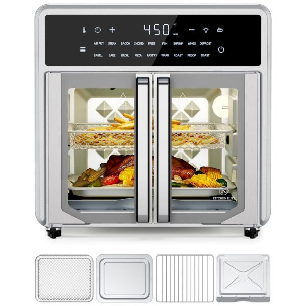 ectqb2ts78bd0b_0 jpg - Forno Air Fryer 14,74L com Porta Francesa e 18 Predefinições 1 Pré Aquecimento e Iluminação, 110V, Kitchen Elite, Prata