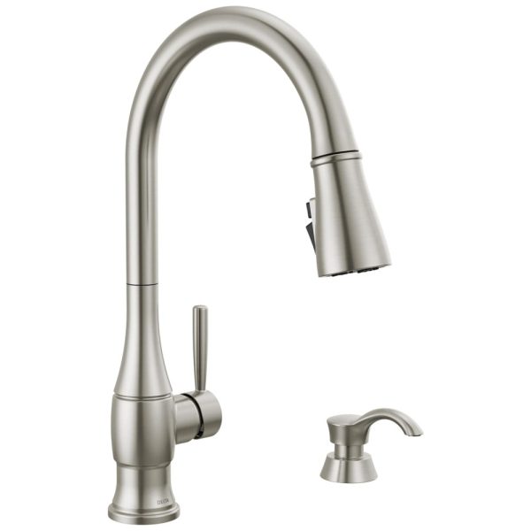 ectqbhpzzjzb0b_0 jpg - Torneira Cozinha com Dispensador de Sabão e Pulverizador Pull Down Magnético, Acabamento Spotshield, Delta Hazelwood 19831Z SPSD DST, Níquel Escovado