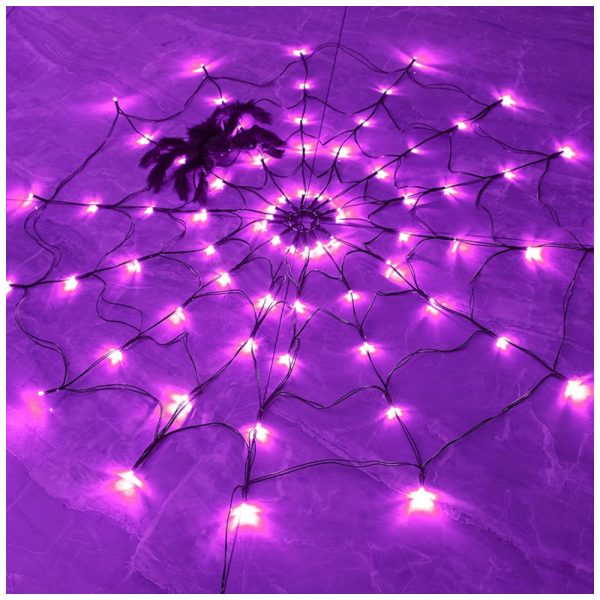 ectqbk4c9f490b_0 jpg - Pisca Pisca Teia de Aranha 80 LED com 8 Modos para Decoração de Halloween, Roxo