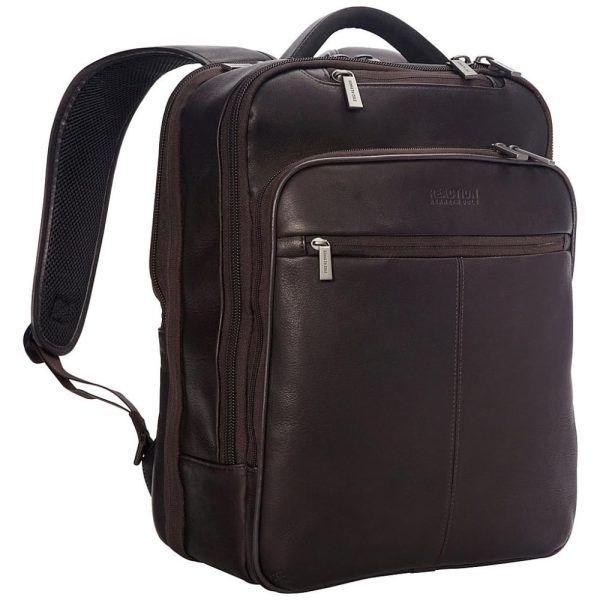 ectqcfznh1170b_0 jpg - Mochila Antifurto RFID de Couro Colombiano para Laptop, KENNETH COLE REACTION 580671E, Marrom Escuro