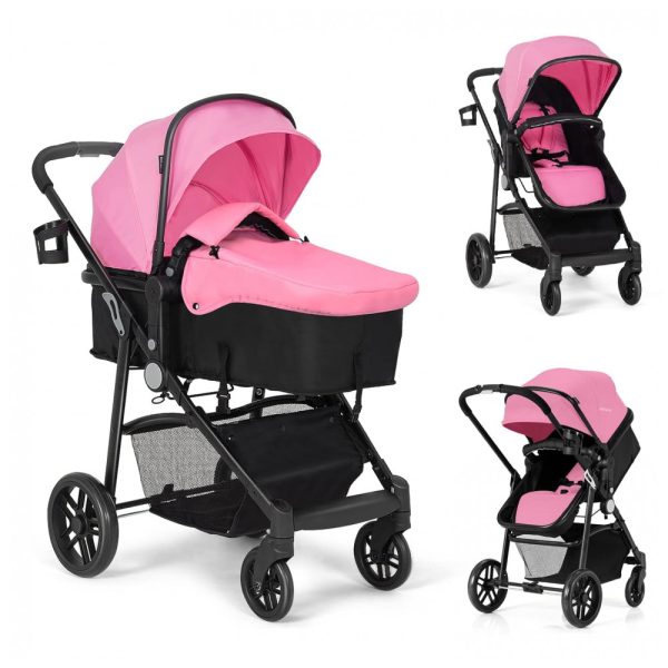 ectqcsd1z7r70b_0-1 jpg - Carrinho de Bebê 2 em 1 com Suspensão e Porta Copos, Baby Joy, Rosa