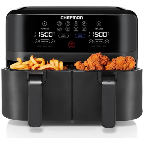 ectqctnqvzb90b_0-1 jpg - Fritadeira Elétrica AirFryer 9L com Painel Digital e Cesto Duplo, 110V, Chefman, Preta