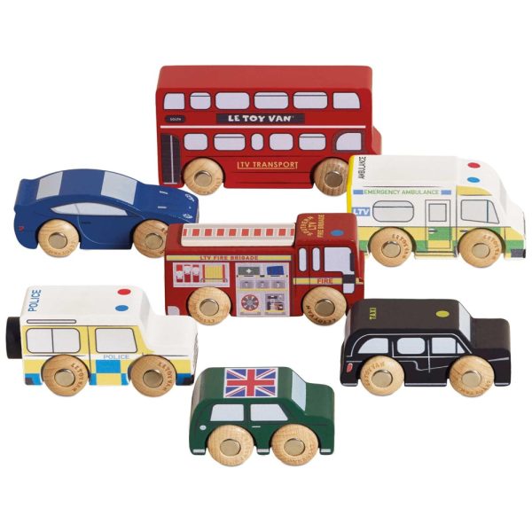 ectqemc975100b_0 jpg - Conjunto de Carros London, Brinquedos de Madeira Premium para Crianças de 3 Anos, Inclui 7 Peças Le Toy Van