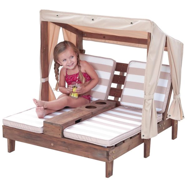 ectqethtmwb10b_0 jpg - Espreguiçadeira Dupla de Madeira para Exterior com Porta Copos, Móveis de Pátio para Crianças ou Pets, KidKraft