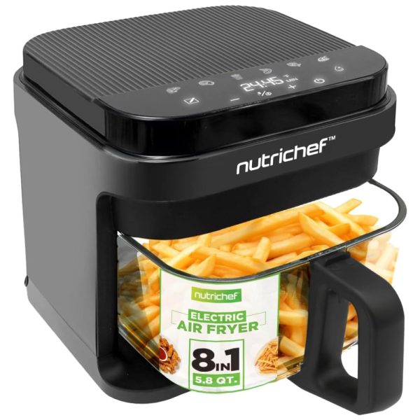 ectqfh2xkn5d0b_0-1 jpg - Air Fryer 5,4L com 8 Funções Predefinidas, Tigela Transparente, Controle Preciso de Temperatura e Tempo, 110V 1200W, NutriChef NCAF539TB, Cinza